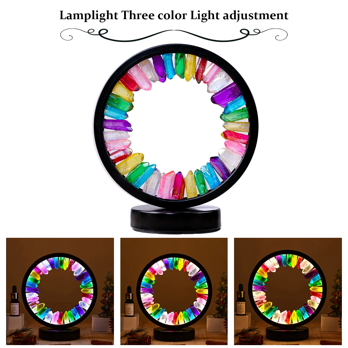 1PC Natural Healing Crystal Bedside Lamp Clear Quartz Single Point Aura Rainbow Color Night Lamp USB Bedroom Night Light