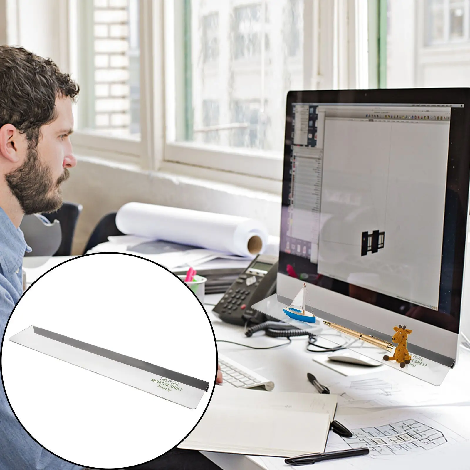 

1Pcs Computer Monitor Sticky Storage Board Plastic Shelf Organizer Screen Holder for Office Stationery Glasses Pens Memo Pads