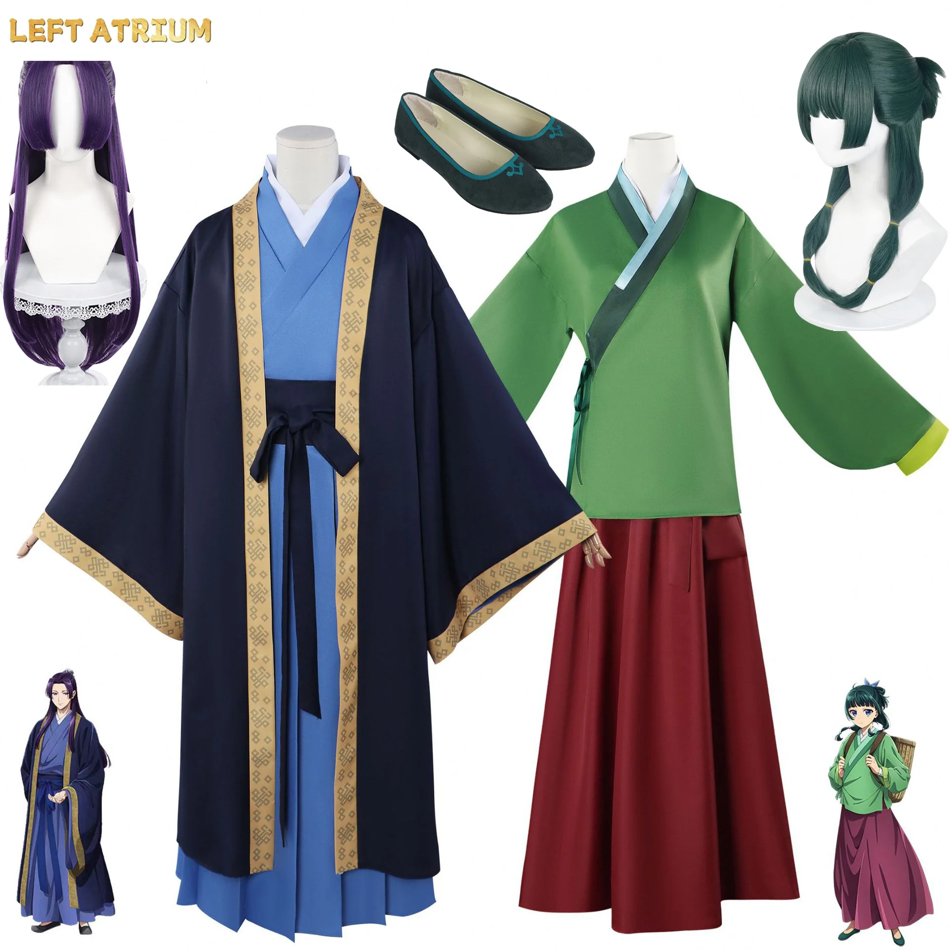 

Maomao Cosplay Jinshi Apothecary Kusuriya No Hitorigoto Cosplay Costume Wig Hanfu Uniform Kimono Headress Hairpin Halloween