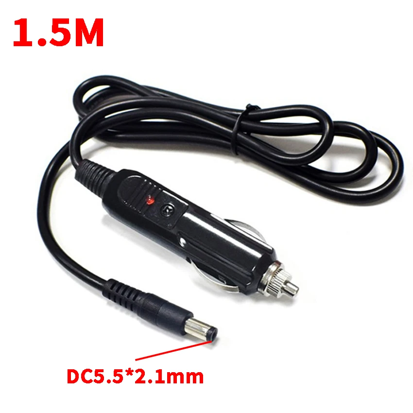 1pcs 5.5X2.1MM 12V DC Car Charger Power Suppy Cable Cord Cigarette Lighter Plug 5.5*2.1mm Auto Accessories 1.5M
