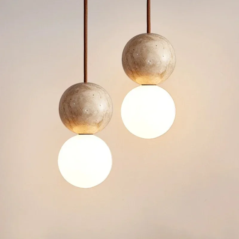 

Светодиодный подвесной светильник, каменный кремовый стиль, люстра, прикроватная тумбочка для спальни, длинная линия, подвесное освещение, ретро светильник, круглый шар, барный стол