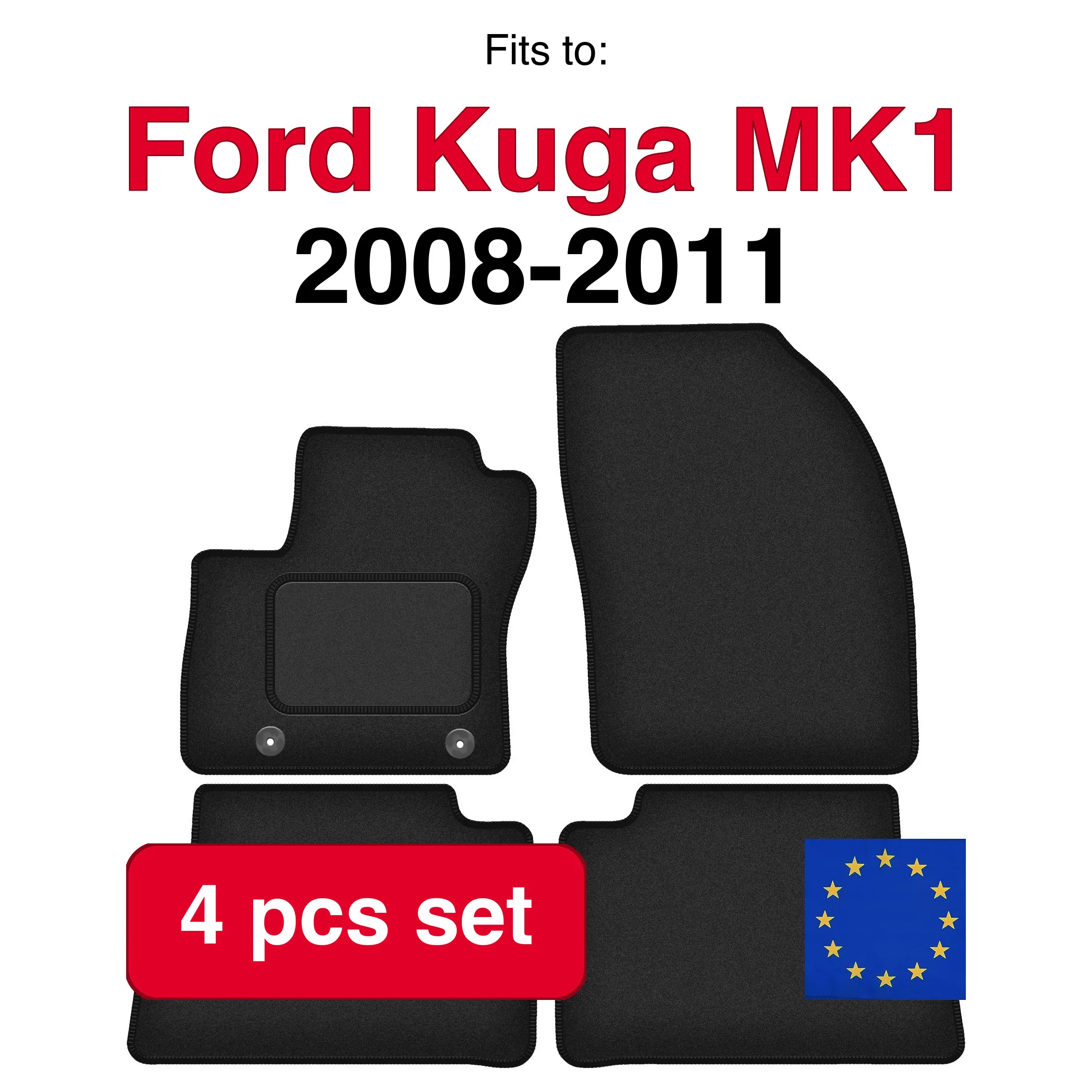 Auto velour matten voor Ford Kuga MK1 SUV (2008-2011) - Zwart (4 stuks) in de auto passende automattenset