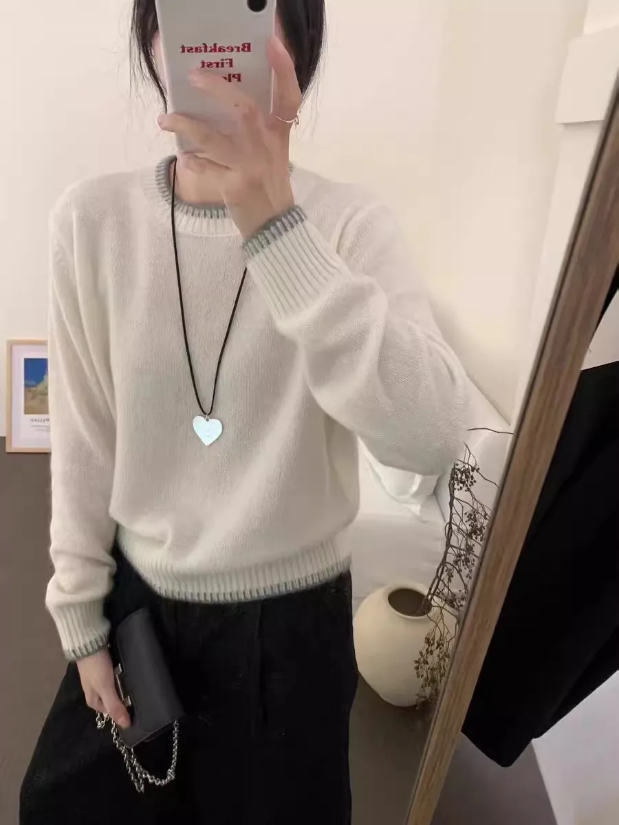 100% カシミヤセーター女性のラウンドネックグレーセーター新しいヨーロッパカシミヤハイエンドニット底秋と冬