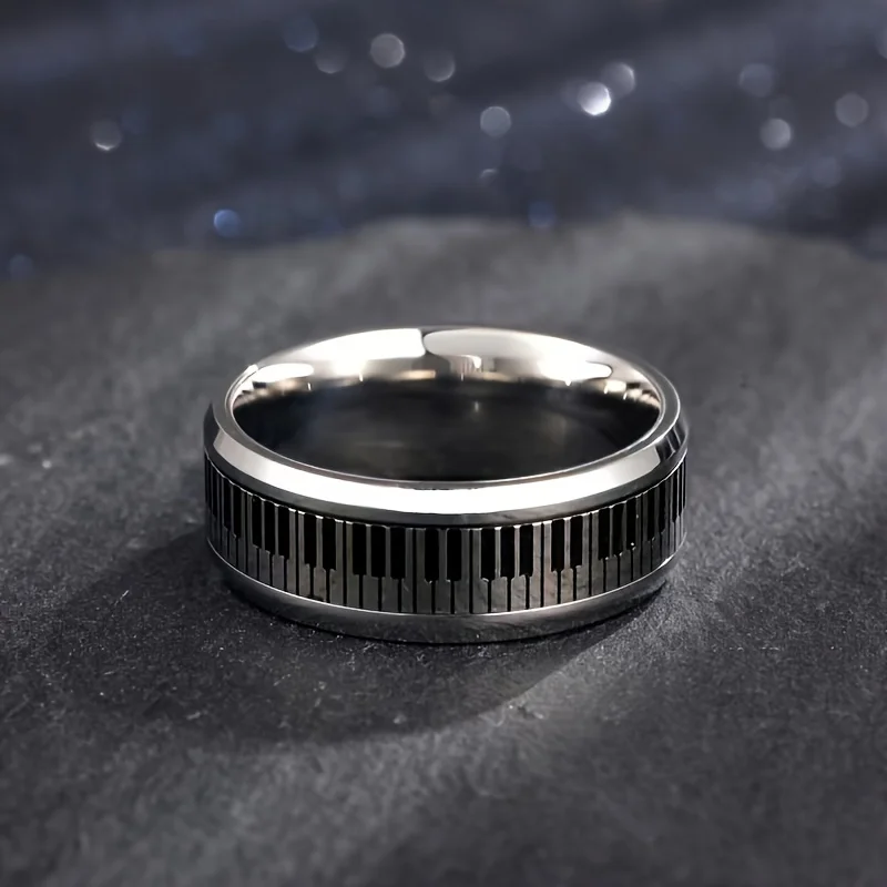 Fashion Stainless Steel Piano Ring Hypoallergenic Jewelry for Men, Ideal Opening Graduation Gift for Music Lovers