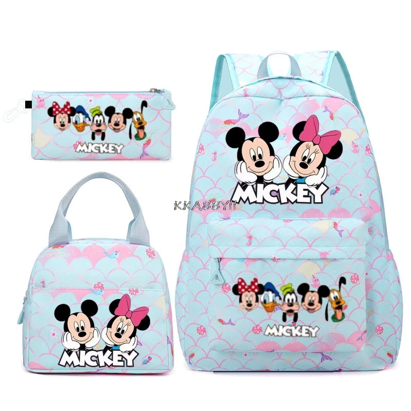 Детские школьные ранцы с Минни и Микки, 3 шт., рюкзак большой емкости для девочек, студенческий рюкзак + сумка для обеда + пенал