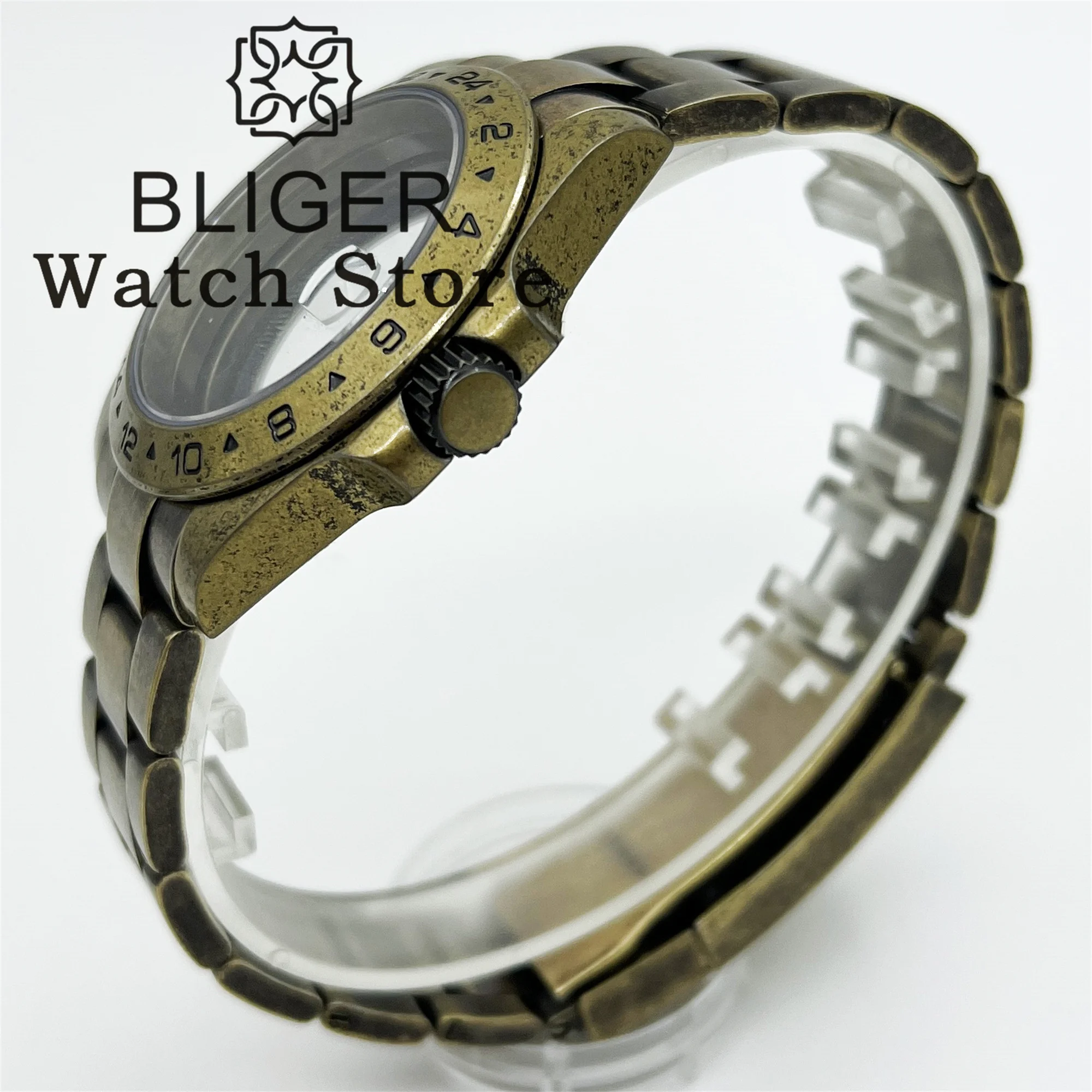 BLIGER Bronze Retro 40mm Watch Case Sapphire Crystal For Explore 2 Fit NH34 NH35 NH36 NH38 ETA2824 PT5000 Movement Screw Crown