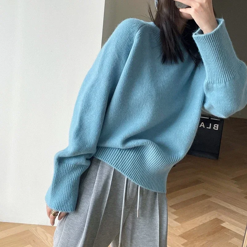 Simple White Women\'s Sweater Thickened Warm 2024 Autumn New O-Neck Pullover Casual Versatile Basic Solid Color Knitwear Sweater