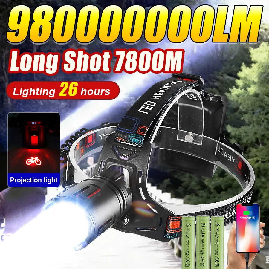 كشافات LED قوية تلسكوبية زوومابلي رئيس الشعلة 1200 واط في الهواء الطلق مقاوم للماء قابلة للشحن الصيد التخييم المحمولة المصباح