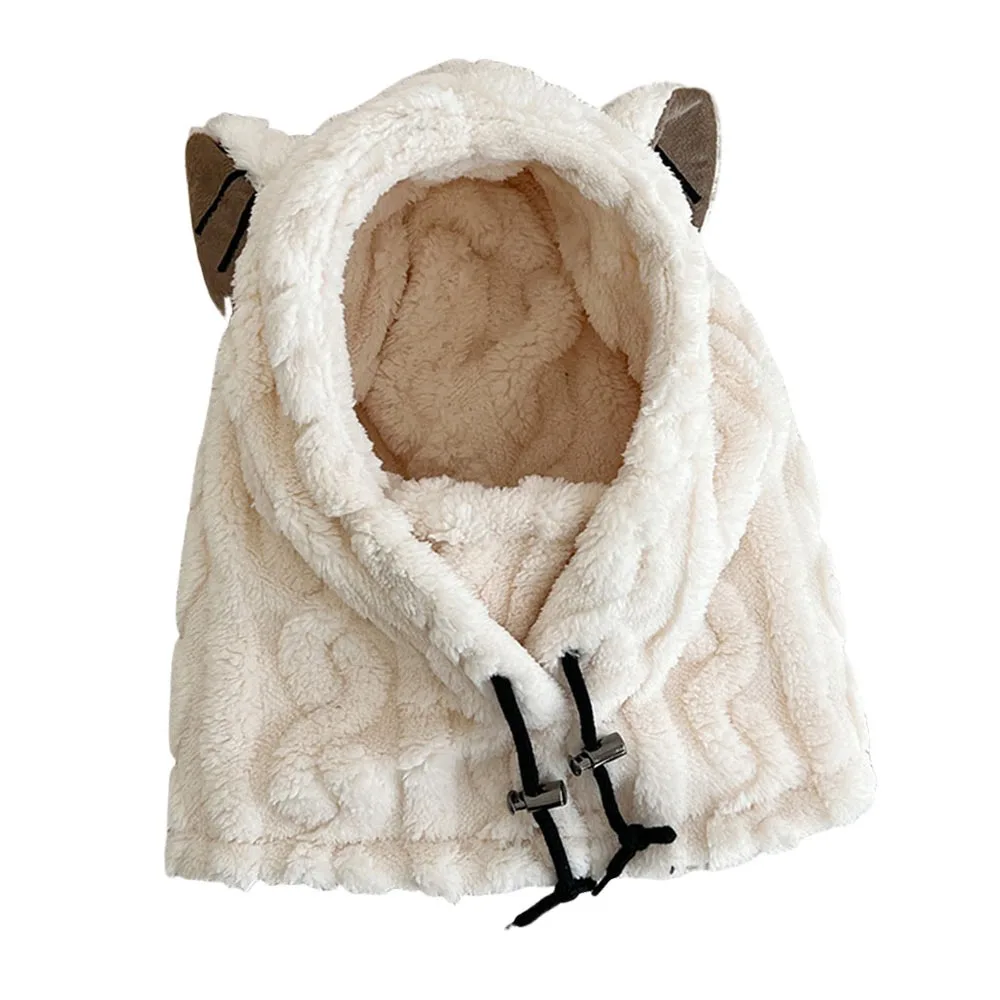 

Casual Plush Winter Warm Hat Cat Ear Windproof Beanies Cap Neck Warmer Thickened Mask Hat Scarf Set Outdoor