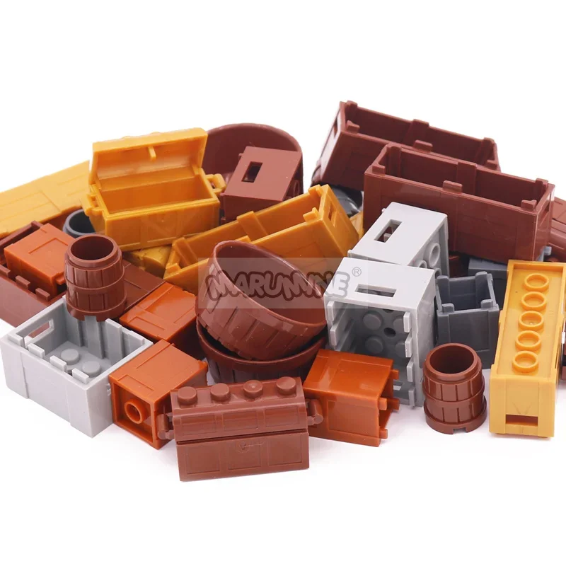 Marumine City Accessories MOC Bricks Basket for Bread Fruit Food Barrel Container Pirate Treasure Box 30150 61780 2489 4738 4739