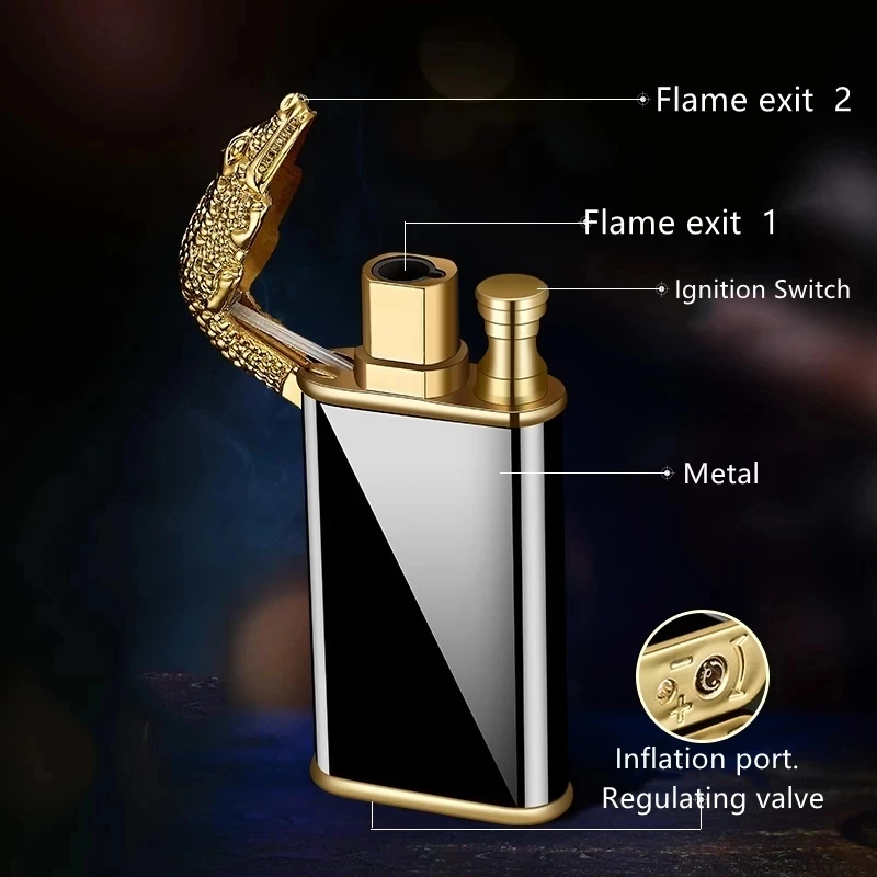 Creative Dragon Double Fire Lighter Jet Flame Open Fire Conversion Windproof Gas Lighter Smoking Personalized Gift For Boyfriend