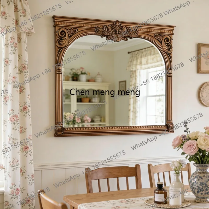 M45 French retro carved living room fireplace decorative mirror wall hanging porch mirror makeup mirror