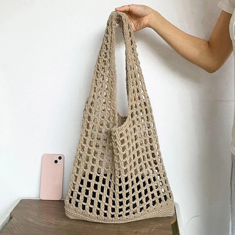 Mode Häkel taschen für Frauen Sommer Strand Einkaufstasche ästhetische Tragetaschen Handtasche böhmisch gewebte Strick Umhängetasche – Detail 11