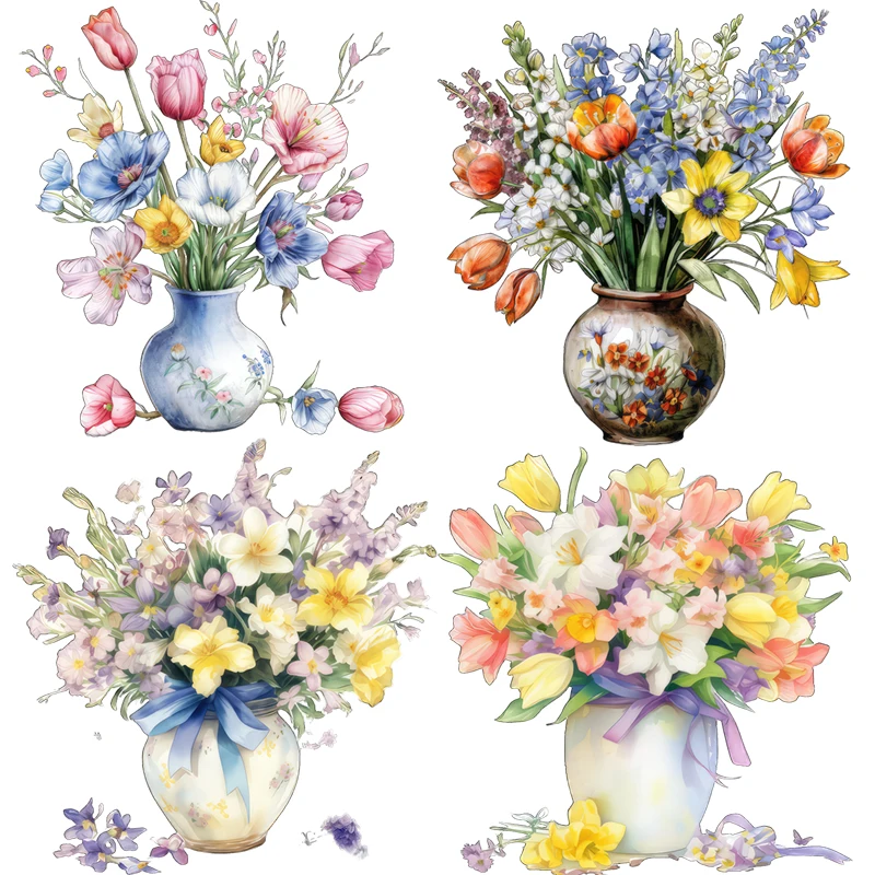 Three Ratels QCF361 Watercolor art Flower vase arrangement Colored wall stickers for home decoration