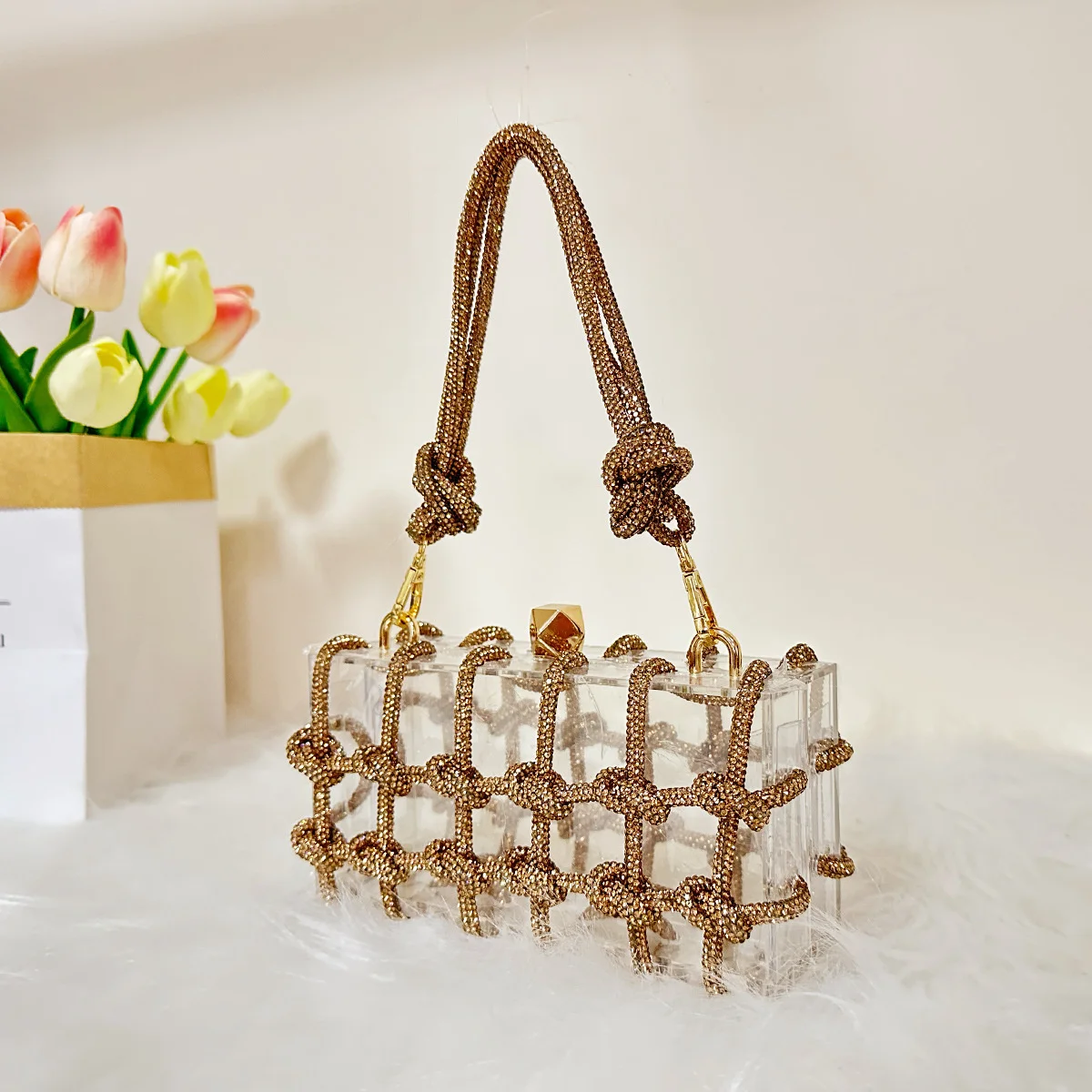 

JIOMAY 2025 New Women's Acrylic Blue Evening Bag Sparkling Luxury Rhinestone Wallet Premium Designer Transparent Box Party Bag