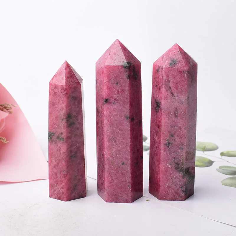 Piedra curativa de Reiki con punta de cristal de Rodocrosita Natural, prismas Hexágonos, varita de obelisco, torre, regalo de meditación energética, 1 ud.