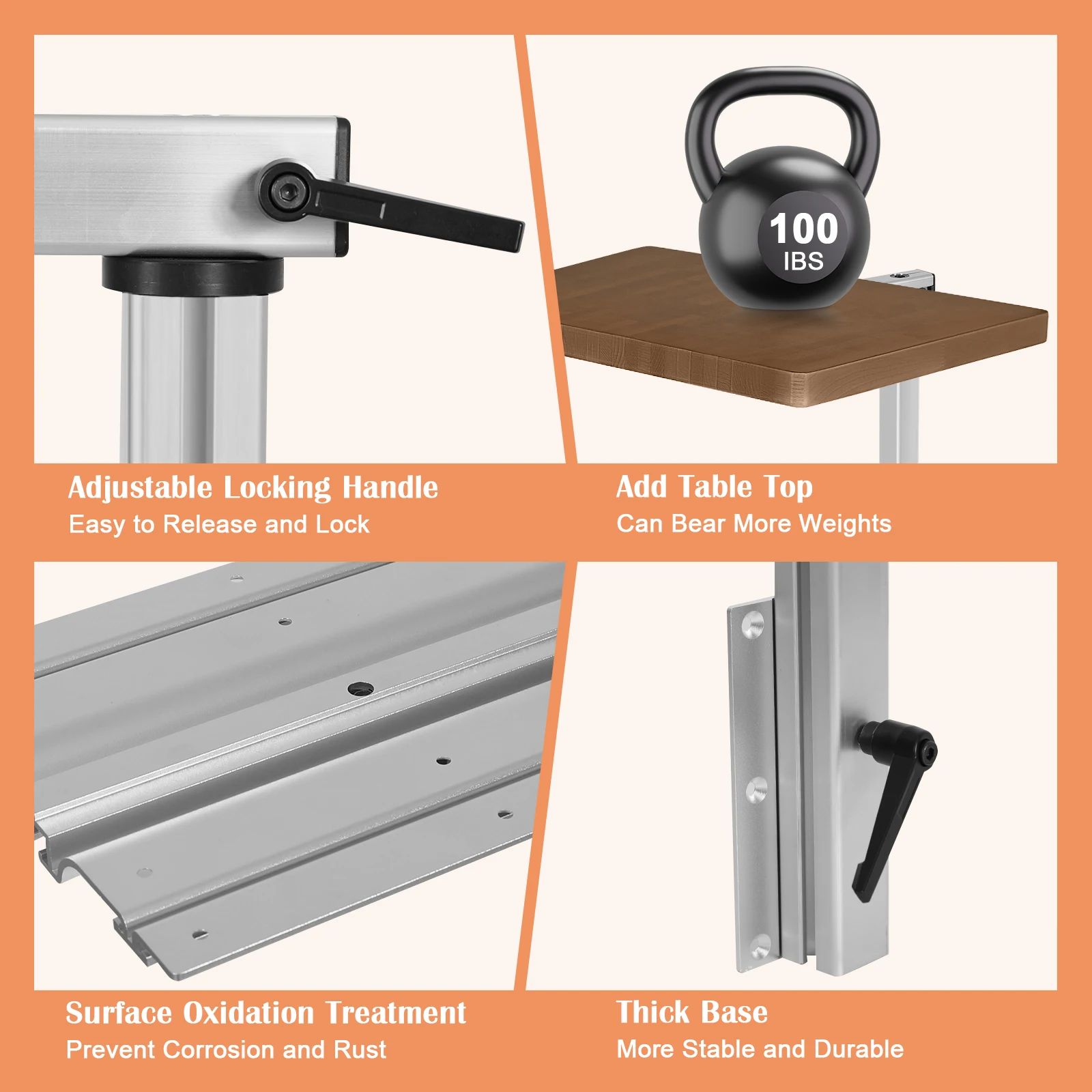 

RV Adjustable Table Leg 360 Degree Rotation Aluminum Alloy Removable RV Table Leg for RV Marine Campervans Motorhome