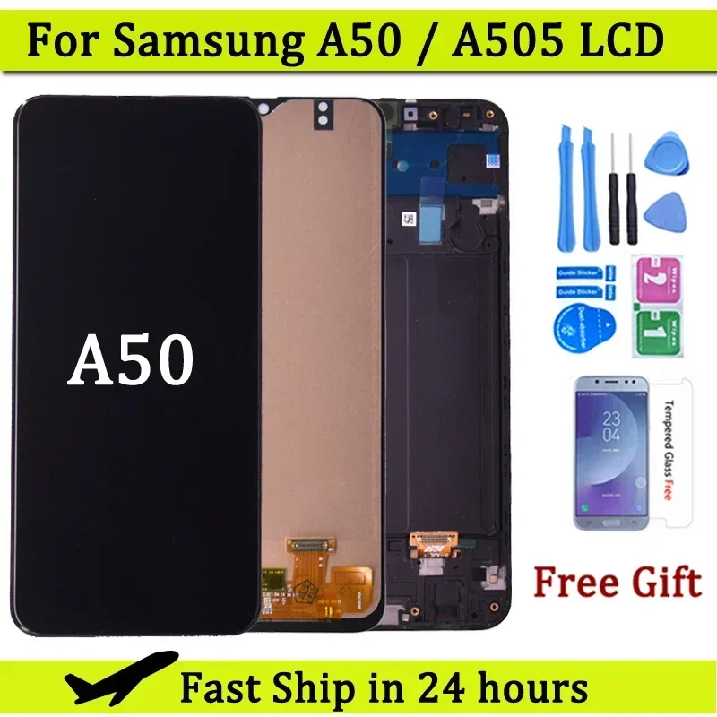 LCD 터치 스크린 디지타이저 프레임 포함, 삼성 A50 SM-A505FN DS A505F DS A505