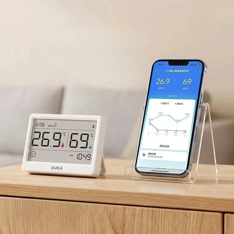 DUKA ATuMan E-Ink Screen Smart Thermometer Hygrometer Bluetooth Connected High Precision Indoor Digital Clock TH2