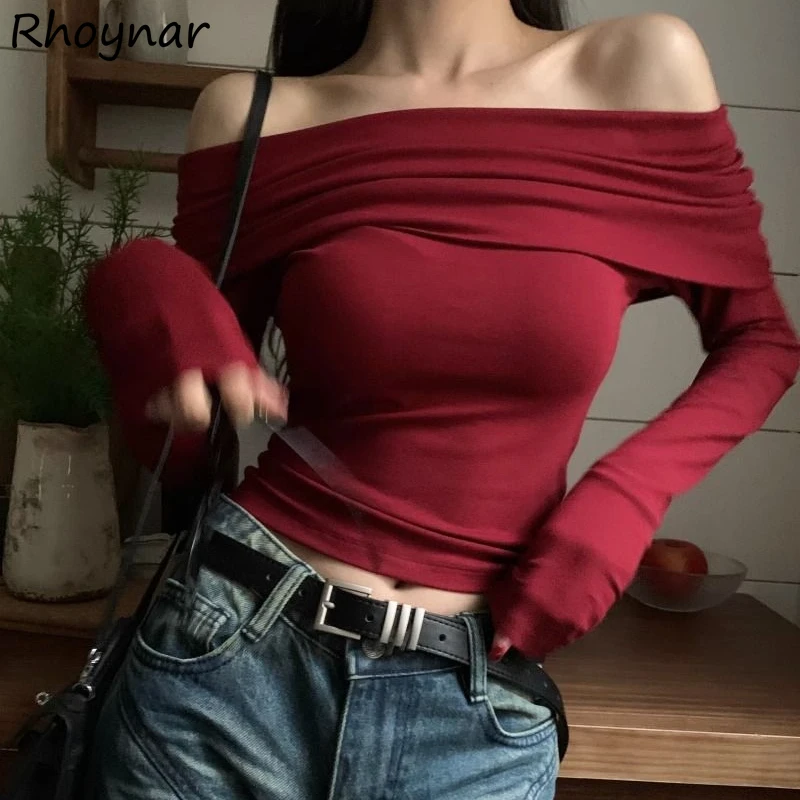 Long Sleeve Pullovers Women Spring Girls Elegant Solid Simple Pleated Prevalent Skinny Korean Style Personality Temperament Chic