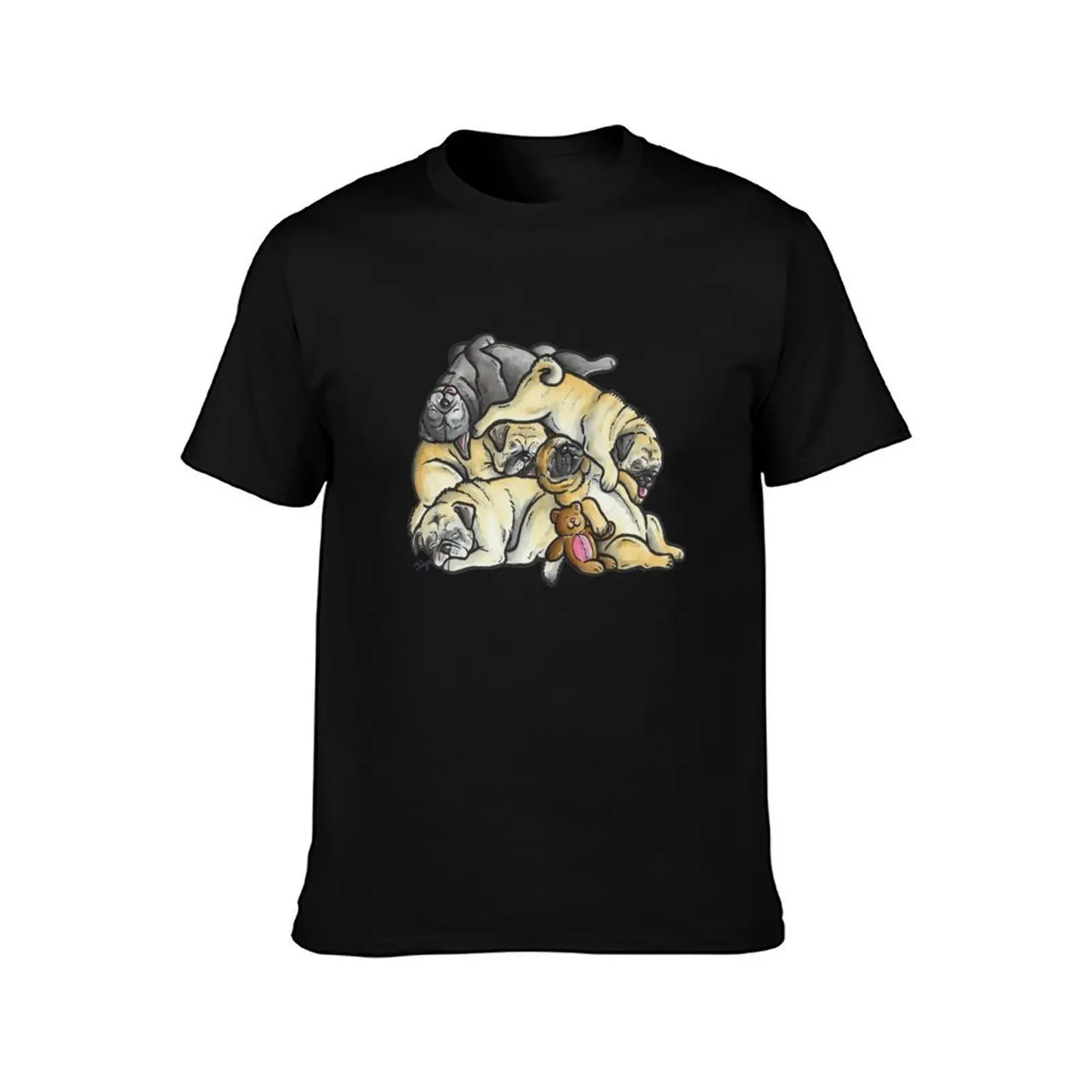 Sleeping pile of Pugs T-Shirt, Summer Casual Cotton Tee, Oversized Streetwear Tops, Vintage Graphic Print, Unisex Men Women