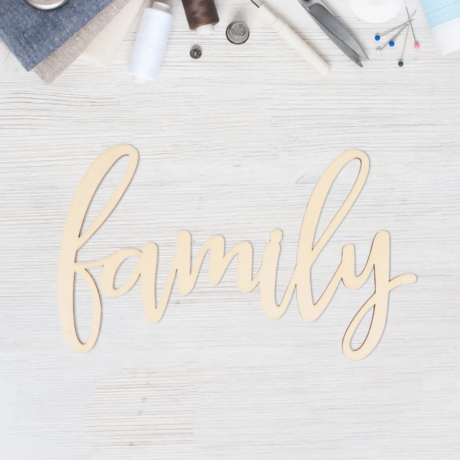2Pcs Rustic Wood Family Sign Natural Unfinished Wall Hanging Plaque Home Farmhouse Decor Letter Cutout Wooden Wall Art