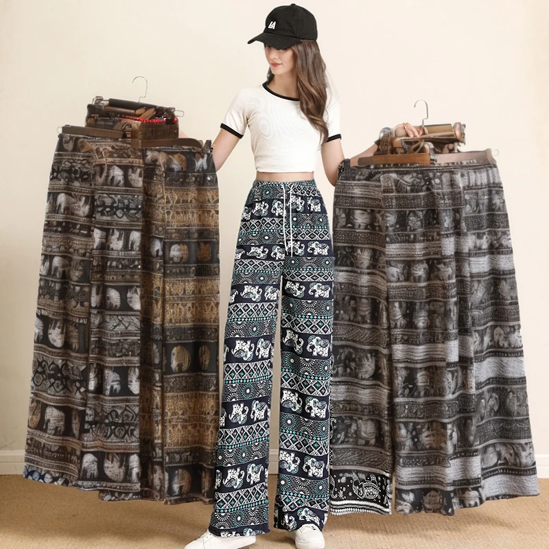 Elephant Wide Legged Pants Women's Summer Thin High Waist Sagging Straight Loose Casual Pants Floor Dragging Pants