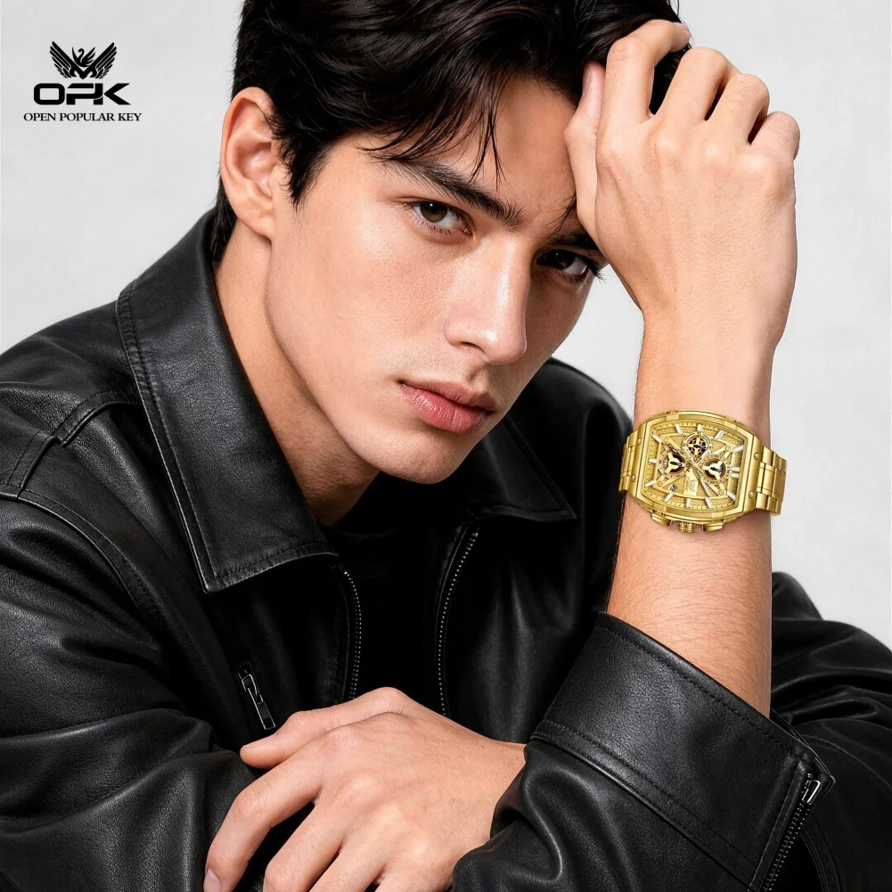 OPK 6103 Luxury High Quality Quartz Watches for Man Luminous Auto Date Chronograph Sport Gold Mens Wristwatch Original
