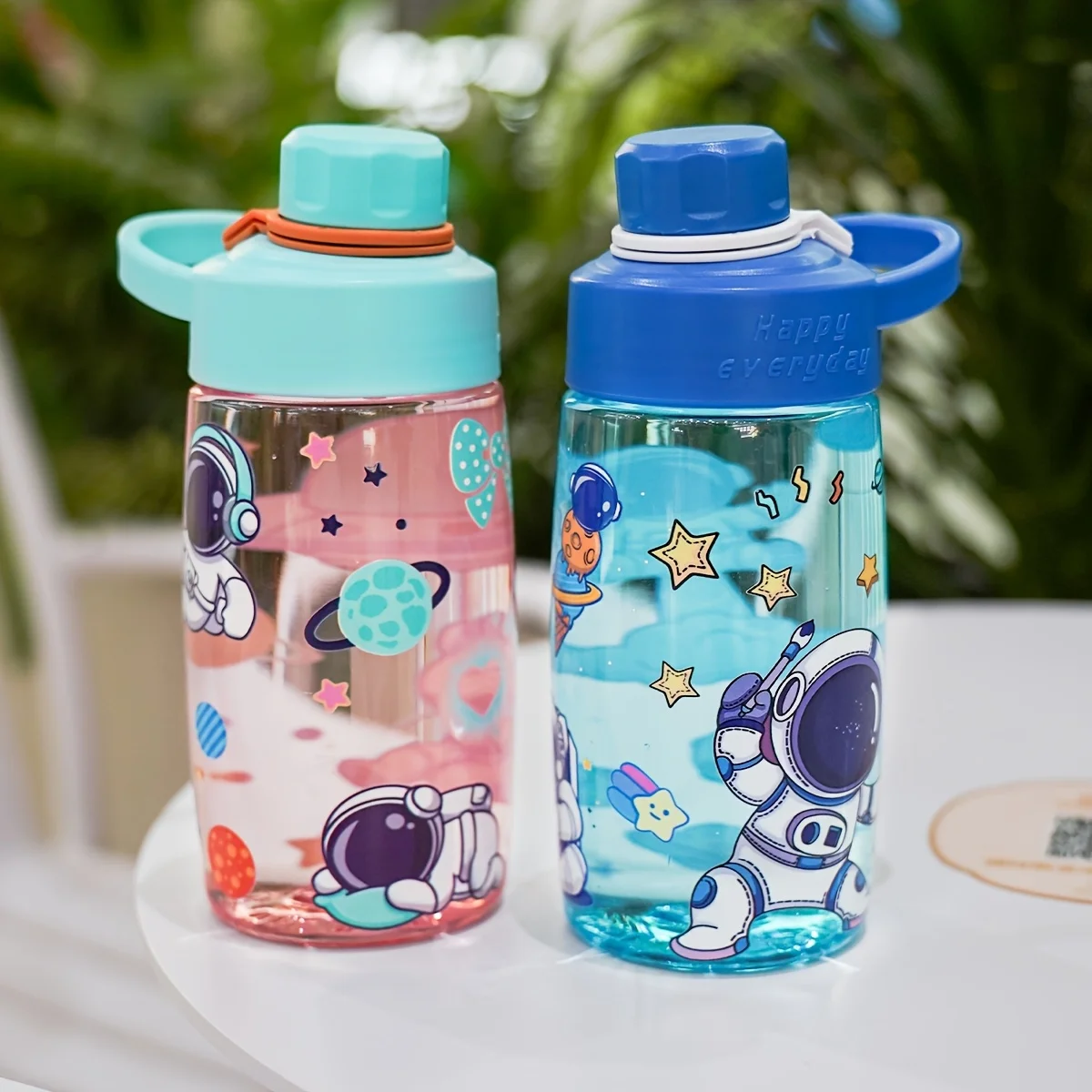 500ml Cute Astronaut Space Kids Water Bottle Leakproof Portable Drink Bottle with Handle for Boys Girls School Camping