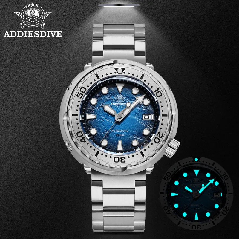 ADDIESDIVE Men Automatic Mechanical Watch NH35A Dive 300m Sapphire Glass Wristwatch AR Coating Super Luminous Steel Watches Male
