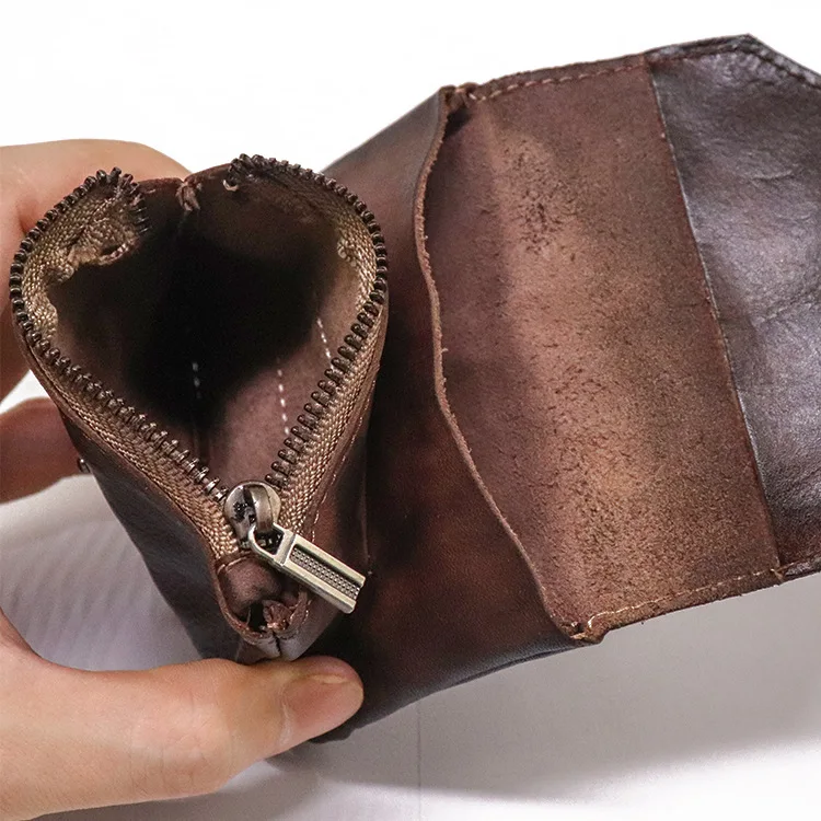 محفظة رجالي من الجلد الطبيعي مع جيب للعملات المعدنية، محفظة كاجوال بسيطة قابلة للطي للرجال