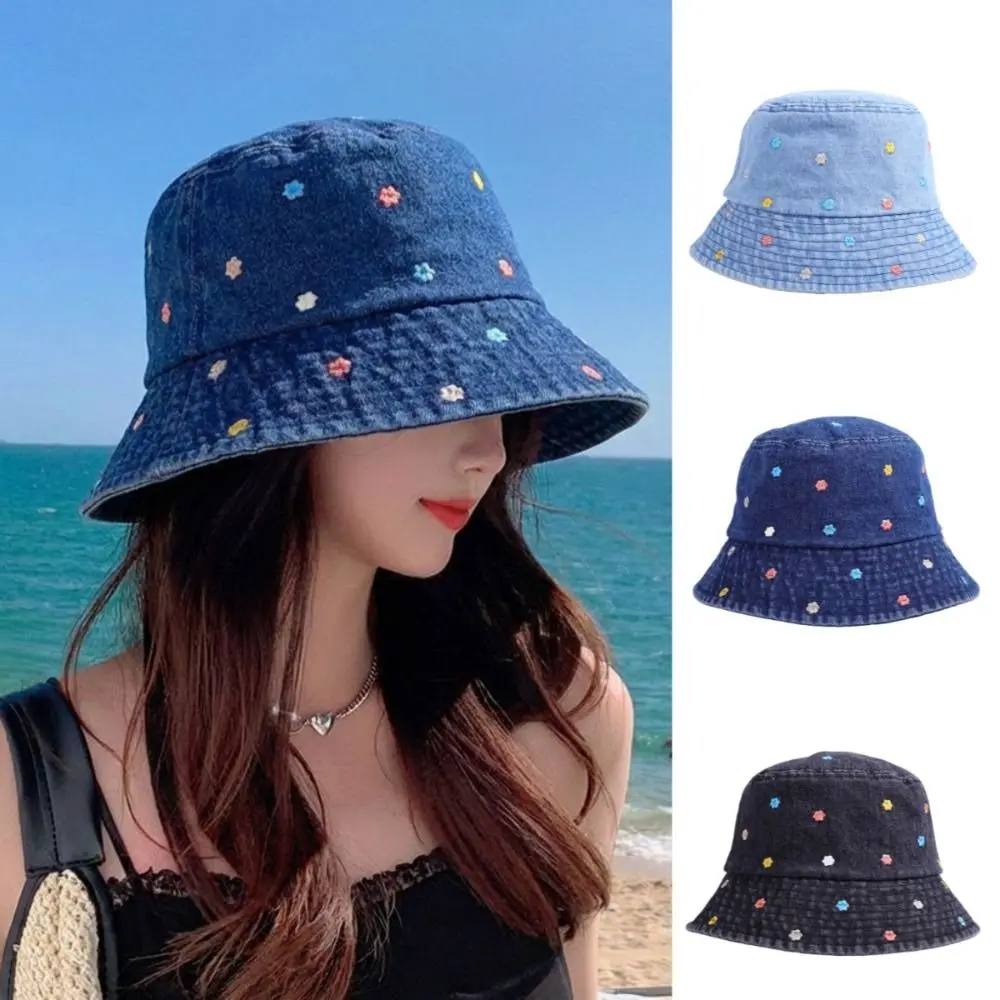 

New Sun Protection Flower Embroidery Cowboy Hat Windproof All-match Big Brim Sun Hat Retro Fisherman's Hat Autumn