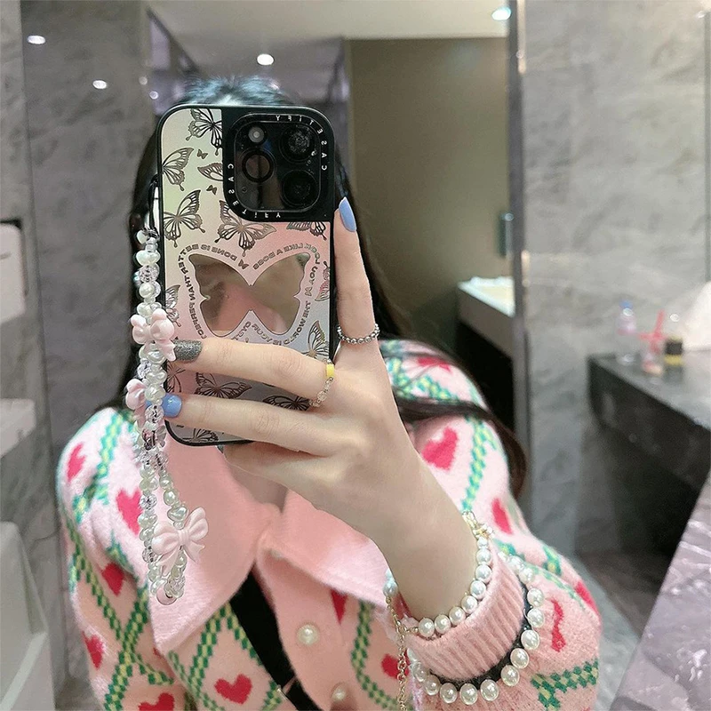 Simple Cute Kawaii Bowknot Beaded Phone Chain Fashion Delicate Keychain For Women Girls Sweet Bag Decoration Accessories Gifts