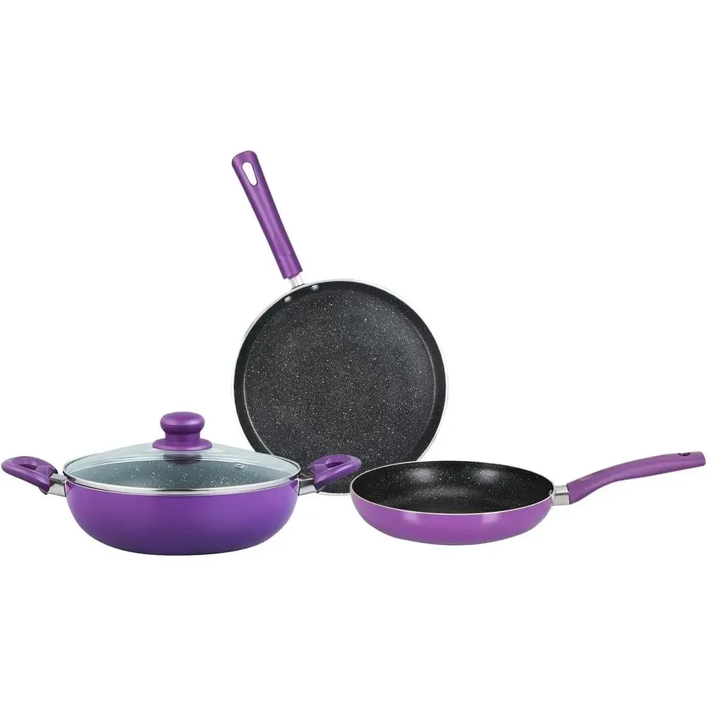 4-Piece Non-Stick Cookware Set: 24cm Kadai with Lid, Frypan, and Tawa - Induction Compatible, Minimal Oil Use