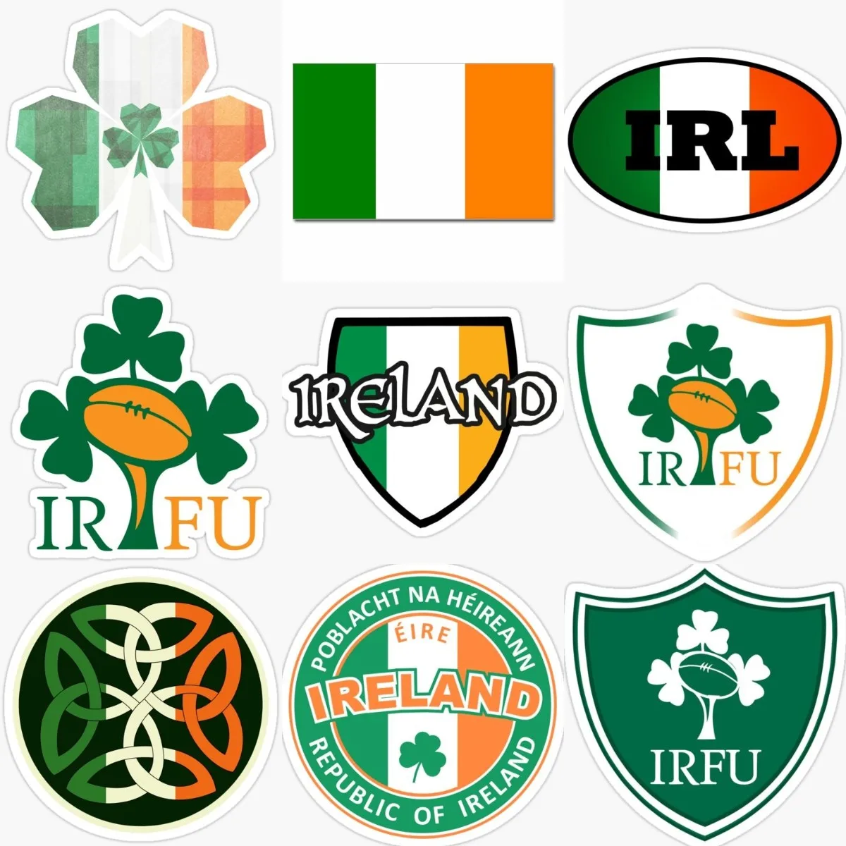 Ireland IRFU Flag Luck Clover PVC Sticker for Covered Scratch Decorate Motorcycle Truck Car Window Camper Wall Room Table Fridge