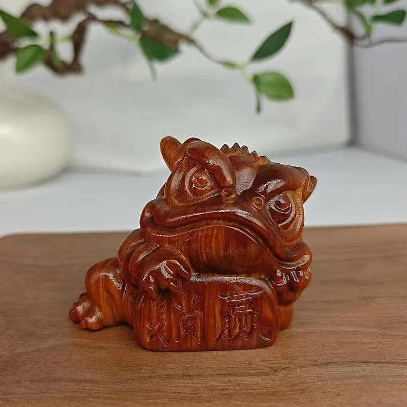 Hand-Carved Aged Cypress Wood Toad Statue - 3x2