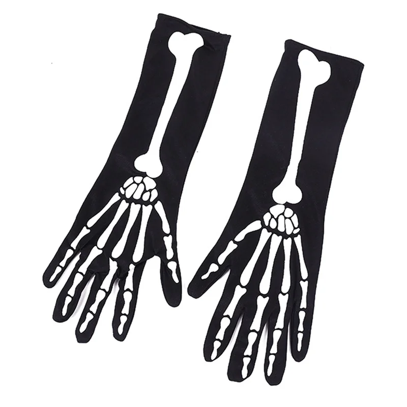 

A04F-4 Pairs Halloween Skeleton Gloves With Skeleton Arm Sleeve Full Finger Long Arm Skeleton Gloves For Kids And Adults