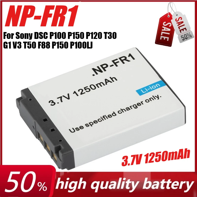 

3.7V 1250mAh NP-FR1 Camera Battery for Sony DSC P100 P150 P120 T30 G1 V3 T50 F88 P150 P100LJ P100PP P100R P100S Camera + Charger