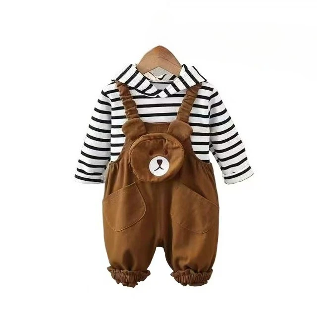 

New Spring Autumn Baby Girls Clothes Children Boys Long Sleeved Hoodies Overalls 2Pcs/Set Infant Striped Costume Kids Tracksuits