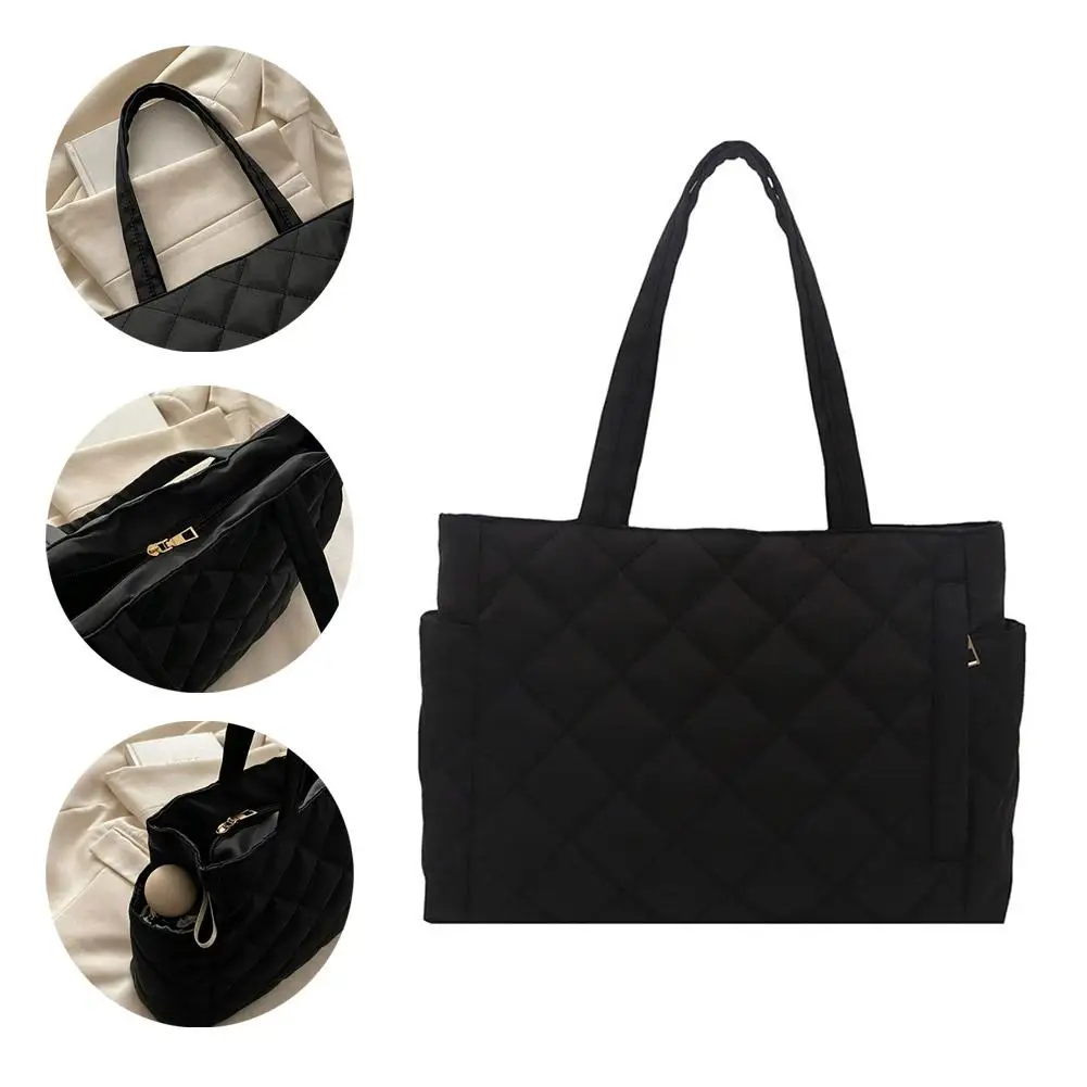 Mehrtaschen-Damen-Umhängetasche im Postboten-Stil, mit Rautenmuster, aus Baumwolle, als Kleider- und Schultertasche, große Kapazität, lässige Nylon-Schultertasche. – Detail 25