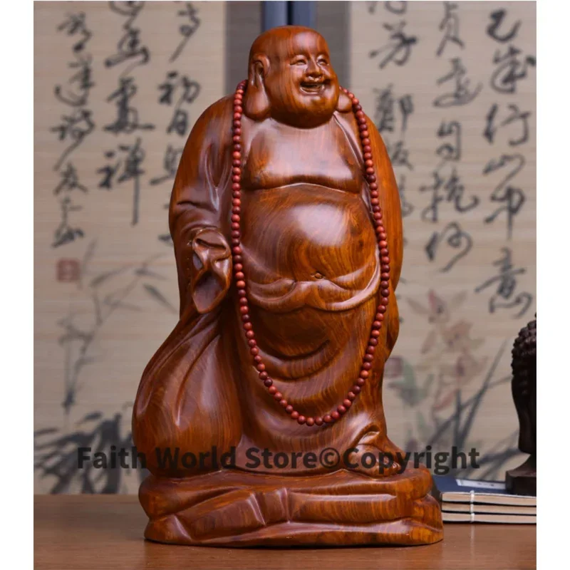 GOOD Buddha -HOME Spiritual protection Bless family # Bring good luck Handmade Yellow pear wood carving Maitreya Buddha statue