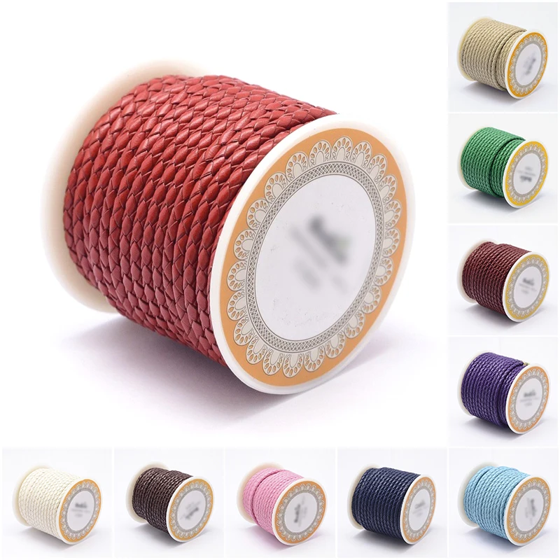 1 roll 3/4/5/6mm Braided Leather Cords Ropes Thread DIY Jewelry Making Handicrafts Supplies Head Layer of Cowhide Mixed Colors