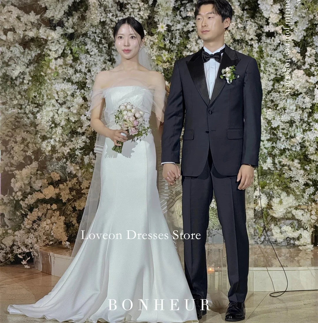 

Свадебные платья с открытыми плечами по индивидуальному заказу 프롬드레스 Атласные платья русалки на шнуровке Корейские красивые платья невесты цвета слоновой кости Вечерние женские платья невесты