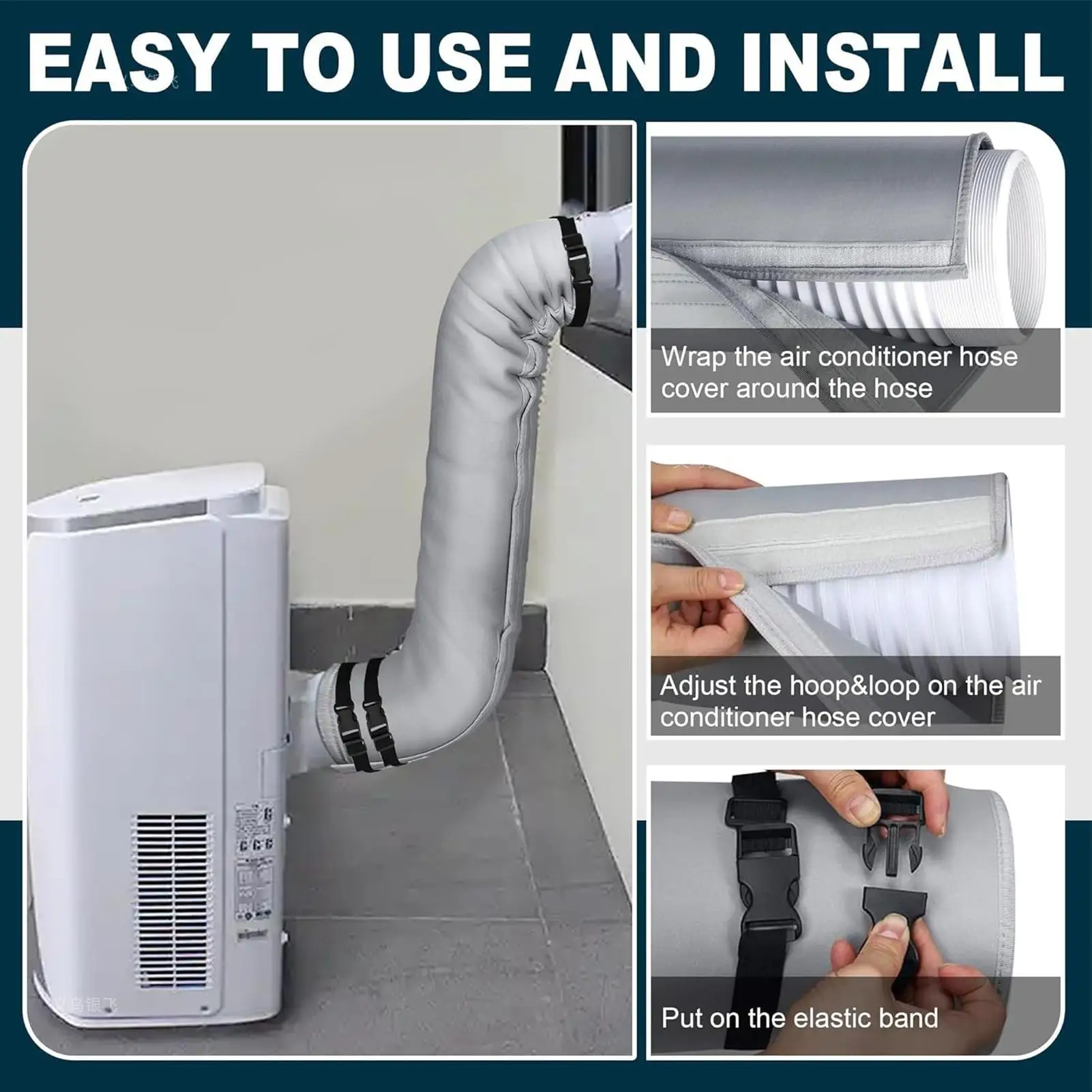 AC Hose Insulation Sleeve Portable Insulated Wrap With 3 Adjustable Straps Air Conditioners Insulated Hose Wrap For Winter