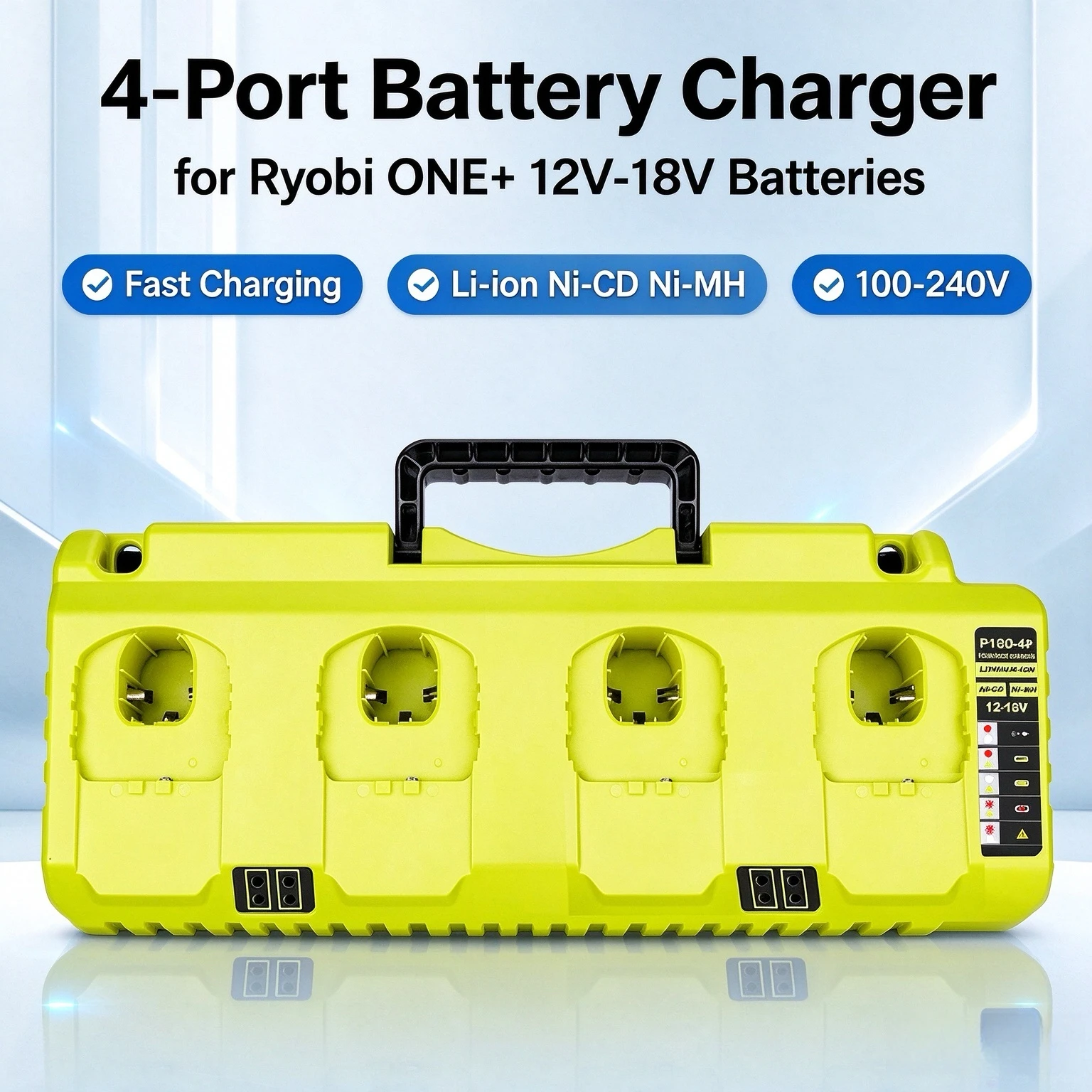 4-Port Charger with 18V Battery Pack For Ryobi ONE+ 12V 14.4V 18V Ni-CD Ni-MH Li-ion Battery P102 P104 P105 P107 P108