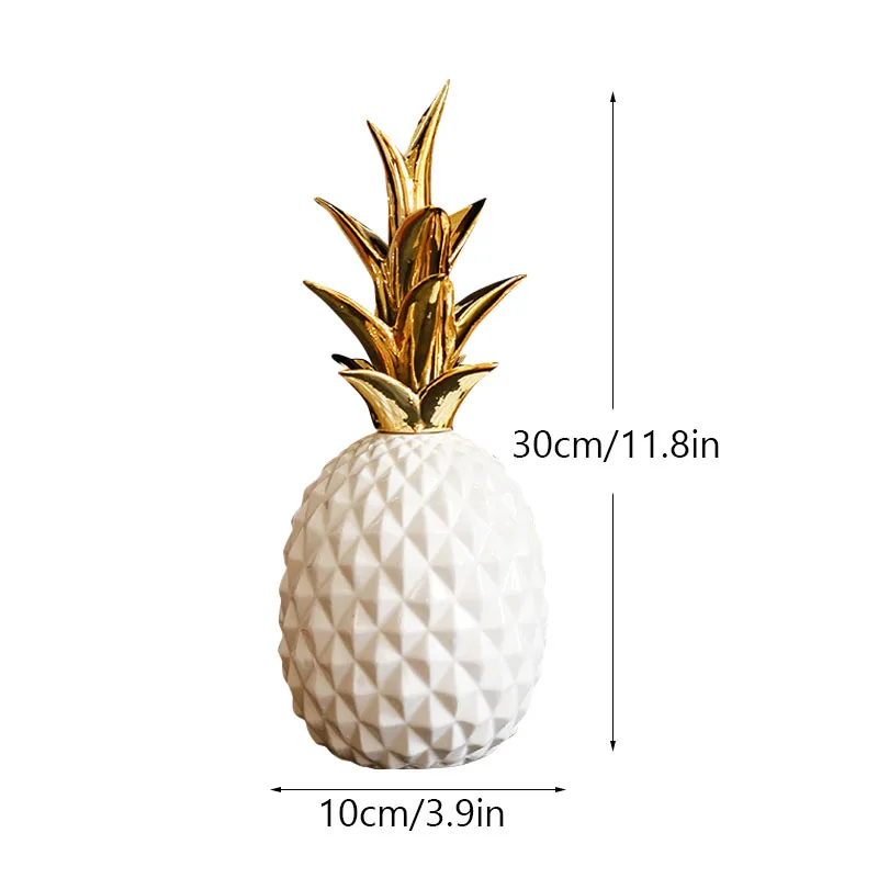 Nordic Light Luxury Ceramic Pineapple Gold Figurines Modern Fruit Statue Decoration Accessories Living Room Interior House Decor