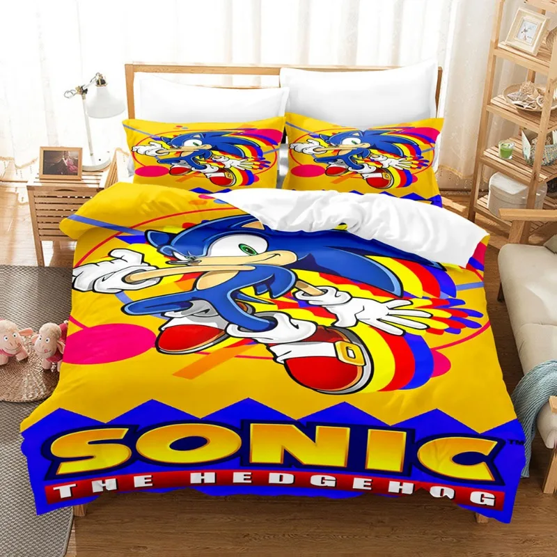 Set di biancheria da letto Sonic con federa per uso domestico Anime Harajuku stampa 3D Cosplay tessili per la casa biancheria da letto King Size