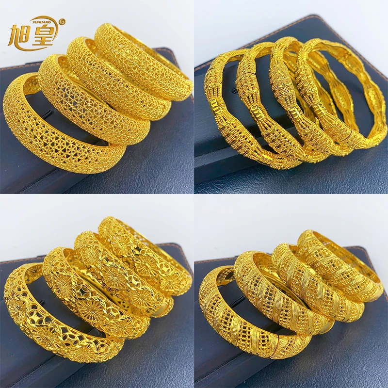 

XUHUANG African Luxury 24k Gold Color Bracelets For Women Ethiopian Dubai Bangles Arabic Wedding Hand Jewelry Gifts Wholesales