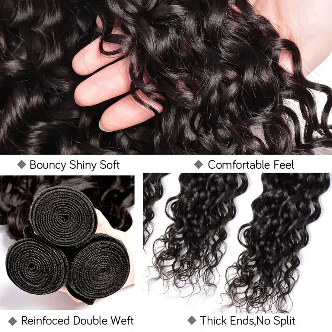 7A Brazilian Curly Hair Weave 3 Bundles Virgin Kinky Human Hair 100% Unprocessed Hair Weft Extensions Natural Black Color