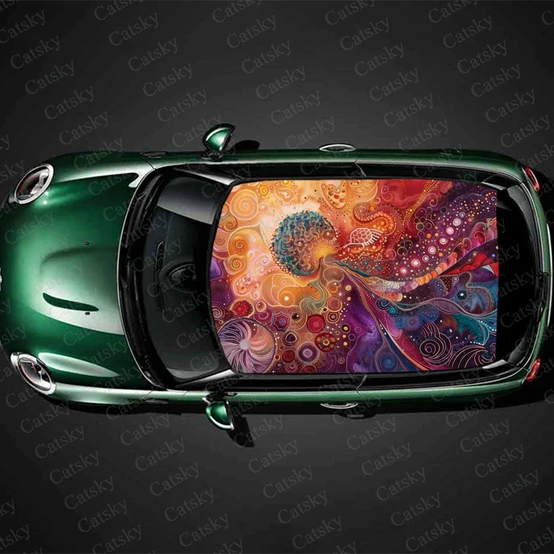 Colorful Dynamic Shapes Car Roof Sticker Wrap Racing SUV Accessories Packaging Painted PVC Custom Car Graphic Decal